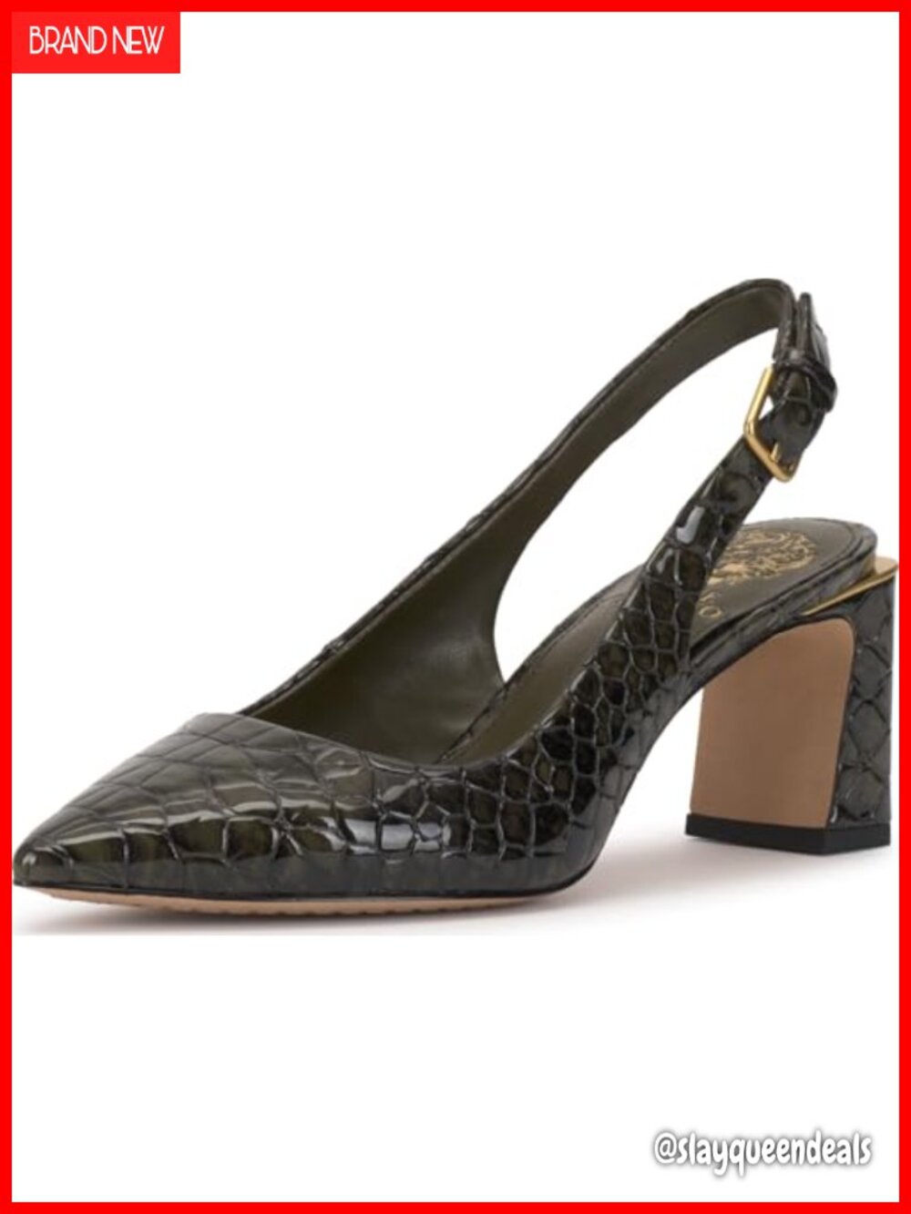 Vince Camuto Hamden Buckle Slingback Pump Pointed Toe Block Heel 2.6in